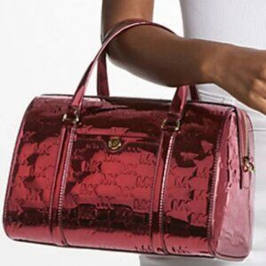 MICHAEL KORS Jet Set Medium Metallic Logo Debossed Satchel Duffle Duffel Cherry